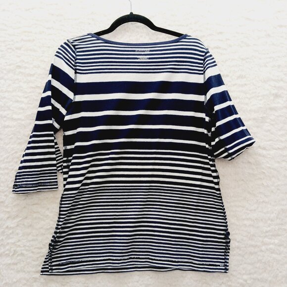 T-Shirt Size M Navy Stripe Sailorcore Resort Cruise Coastal Grandma Nautical Y2K - Picture 11 of 12